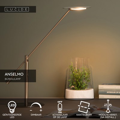 Lucide ANSELMO - Bureaulamp - LED Dimb. - 1x9W 3000K - Mat chroom